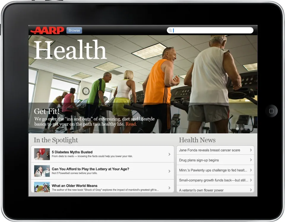 AARP iPad app Health channel design on an original iPad