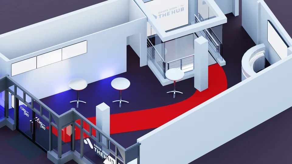 Eye-level render of the interior lounge, unbranded