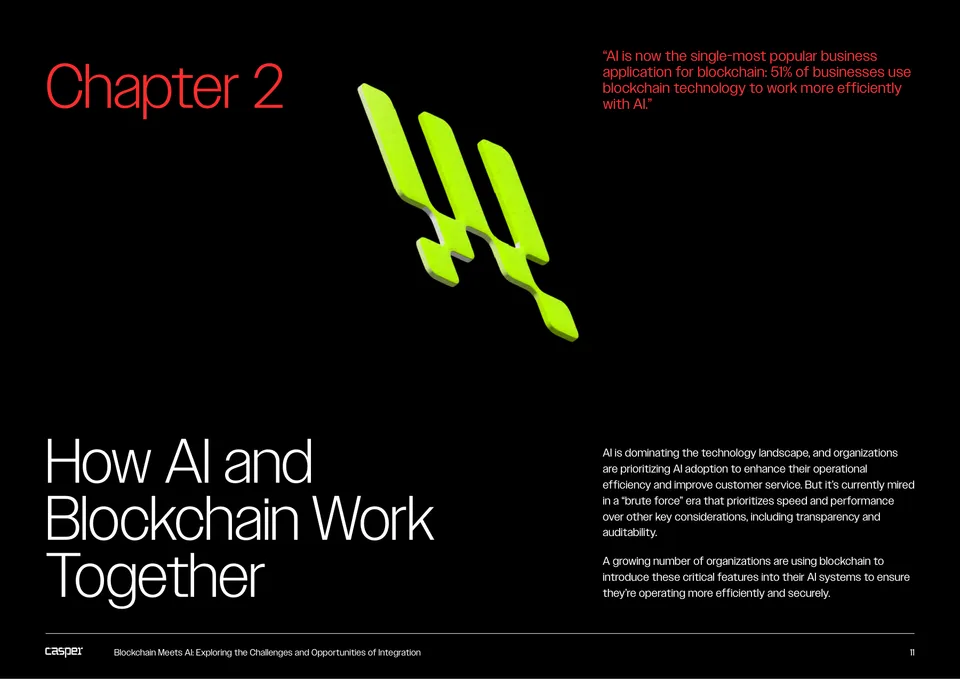 Chapter 2 divider spread with lime glyph: How AI and Blockchain Work Together