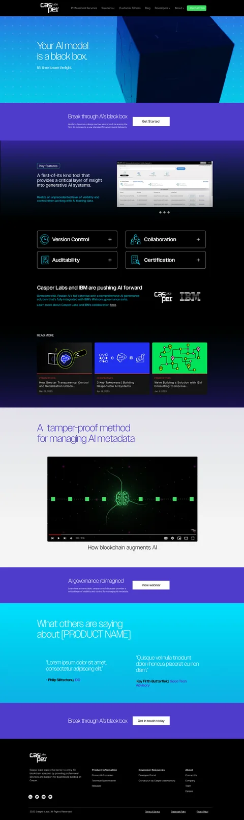 Full-length product homepage concept with the black box hero and terminal-green data modules
